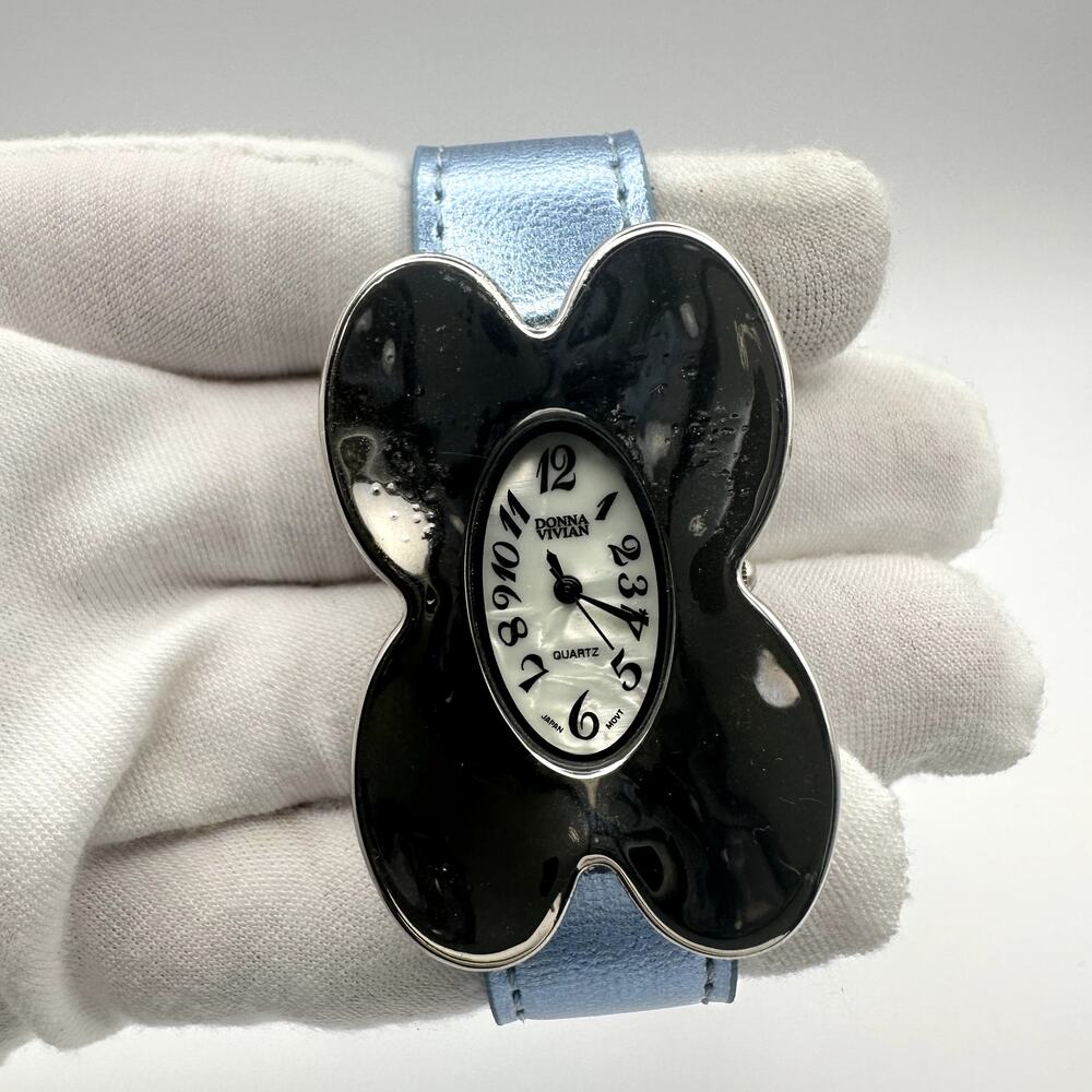 Donna Vivian Quartz Watch Silver Tone Butterfly Case Blue Leather Strap - Picture 3 of 9